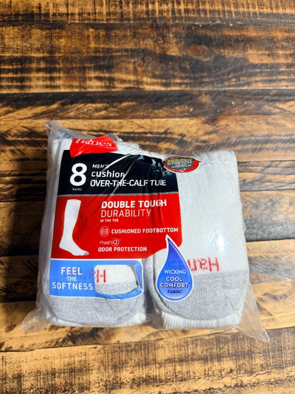 Hanes Men's Over-The-Calf Tube Socks Cushion Foot Bottom 8 Pairs White Size 6-12